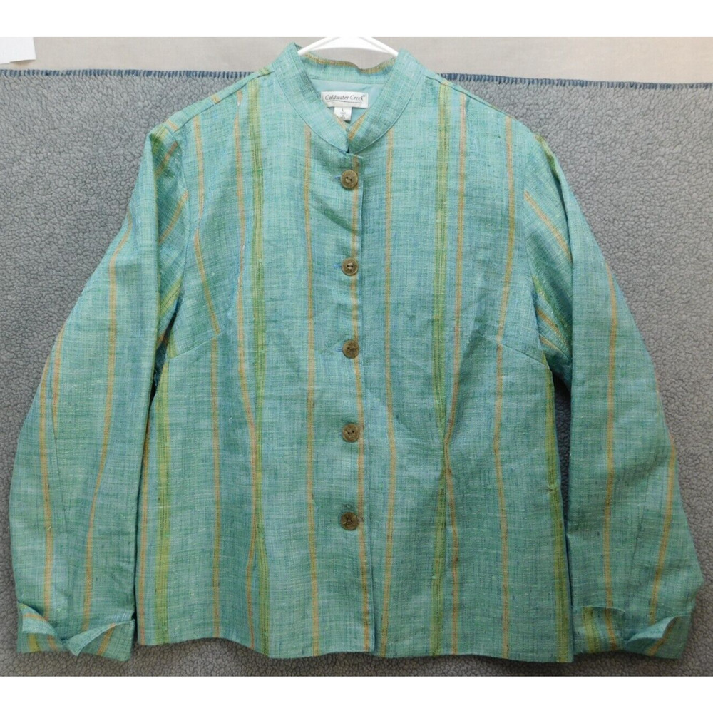 Coldwater Creek Striped Thin Tweed Fitted Lined Blazer Womens L Blue/Green